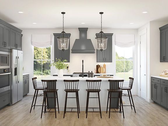 Kitchen with island and pendant lighting