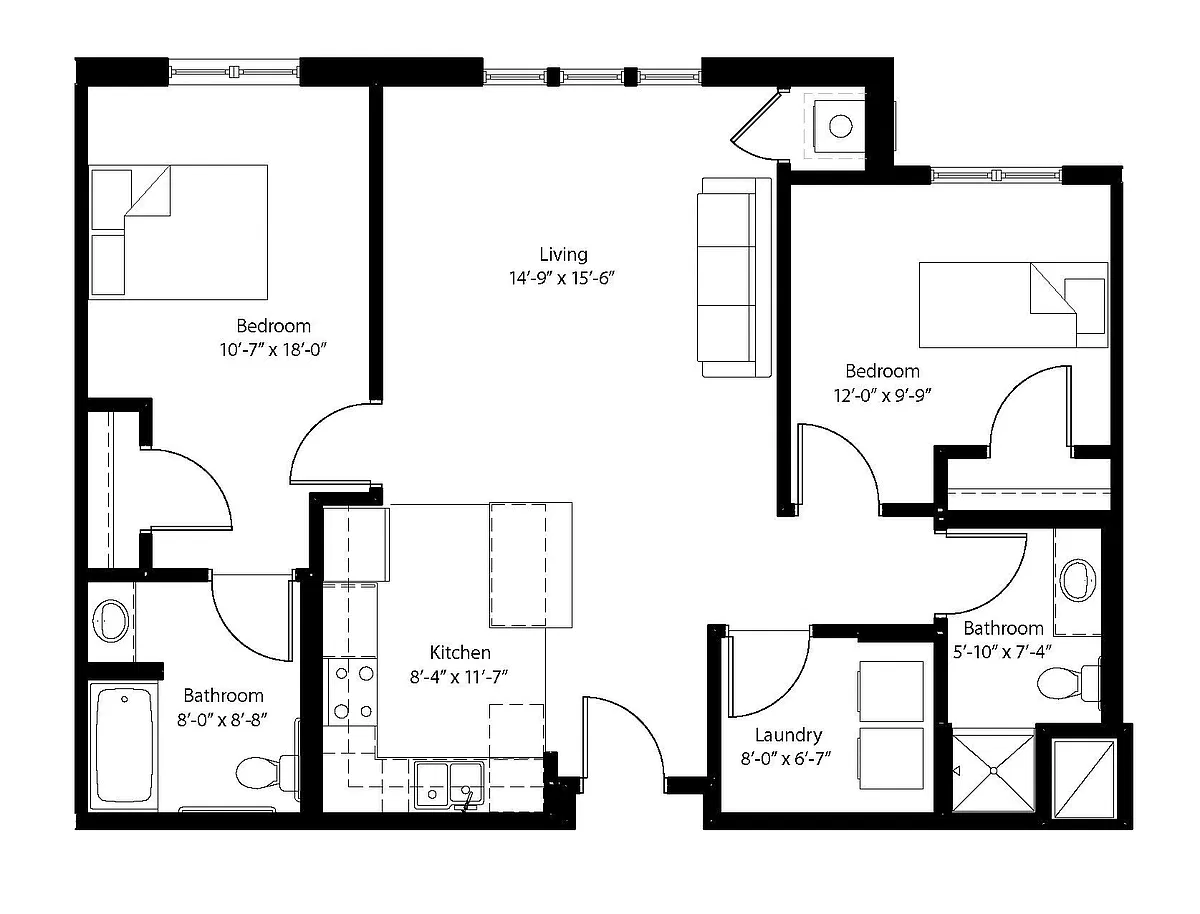 Floor plan 2 Bedroom - Market