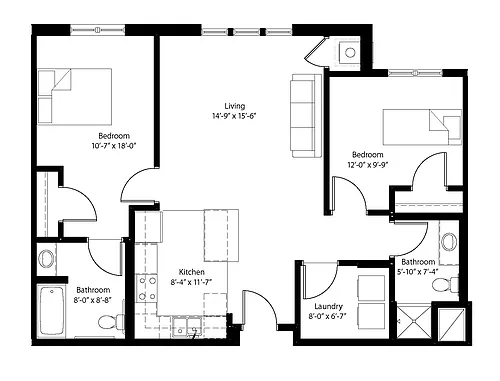 Floor plan 2 Bedroom - Market