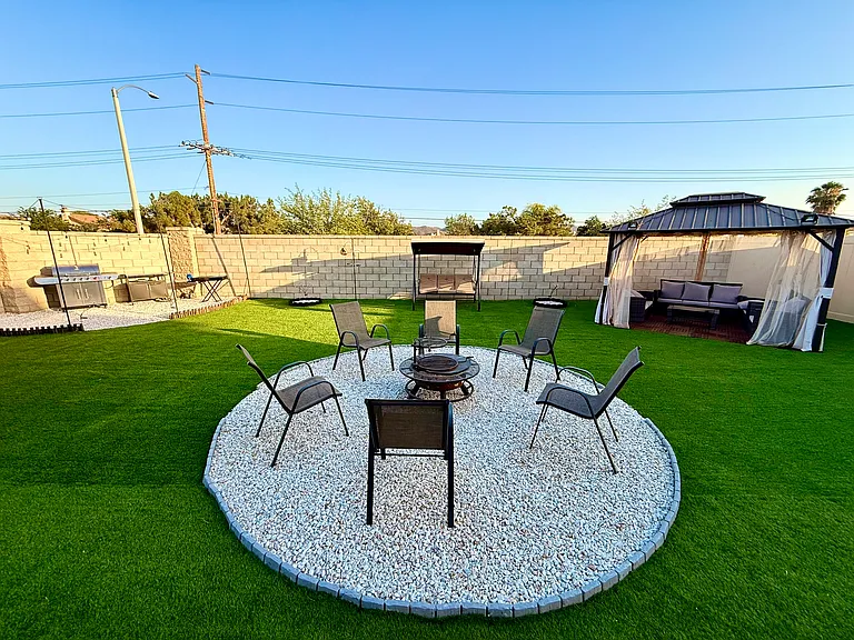 Backyard Morning View
Gazebo + Seating
Fire Pit
Outdoor Dinning Table
BBQs area
Outdoor Storage
Tree Planting Areas