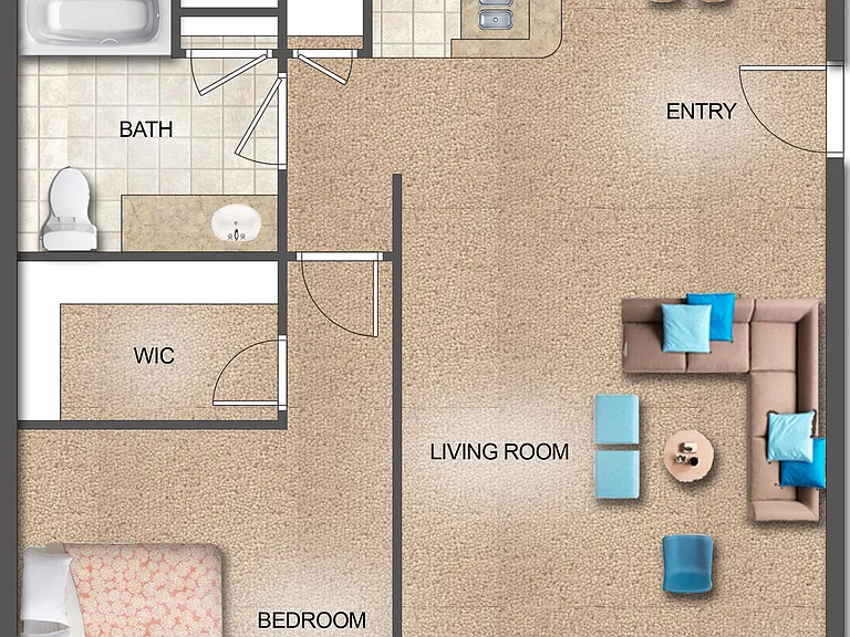 1 Bedroom - Medium w/Sunroom or Patio 1 Bedroom - Medium w/Sunroom or Patio