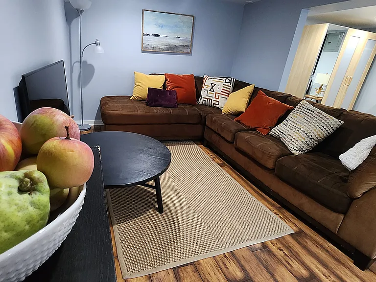Lots of room to relax, with wonderful light from the two sets of french doors and windows.