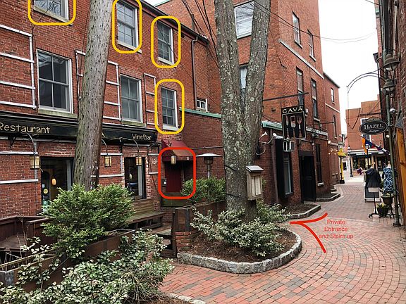 Private entry and windows are circled in yellow. deck off the back