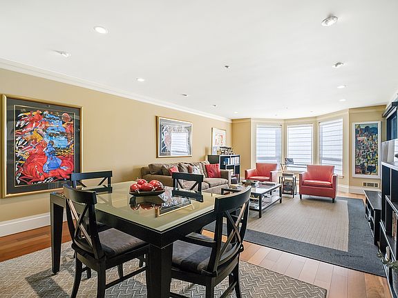 Living, dining, bay window desk nook, limited edition art.