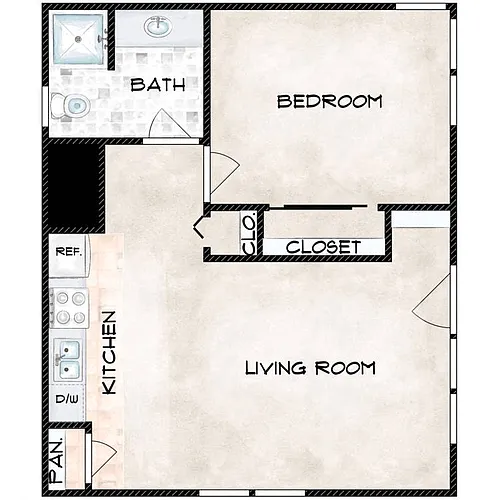 Floor plan 1 Bedroom 1 Bathroom