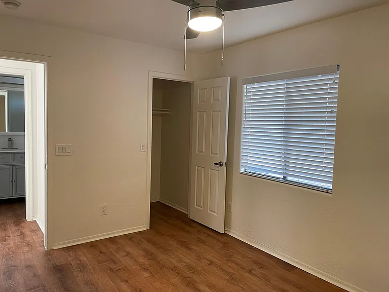 Downstairs bedroom with walk in closet.