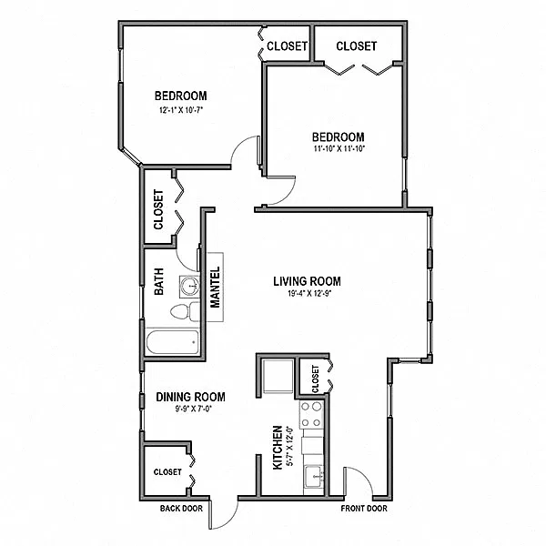 Floor plan 2 BR 1 Bath Units 9, 11, 14