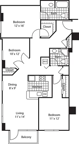 Floor plan Three Bedroom 1395 B