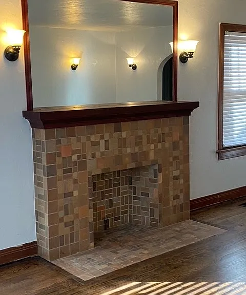 living room false fireplace