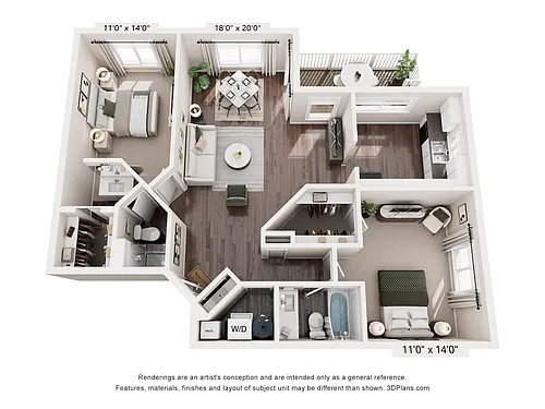 Floor plan 2 Bedroom 2 Bath Large