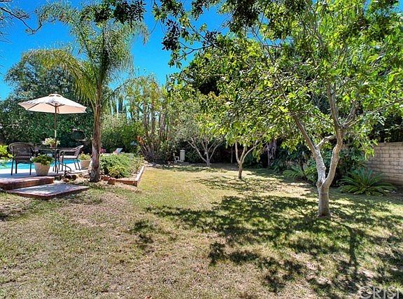 Park like grassy area with apple, persimmons, fig, quince, apricot and orange trees.