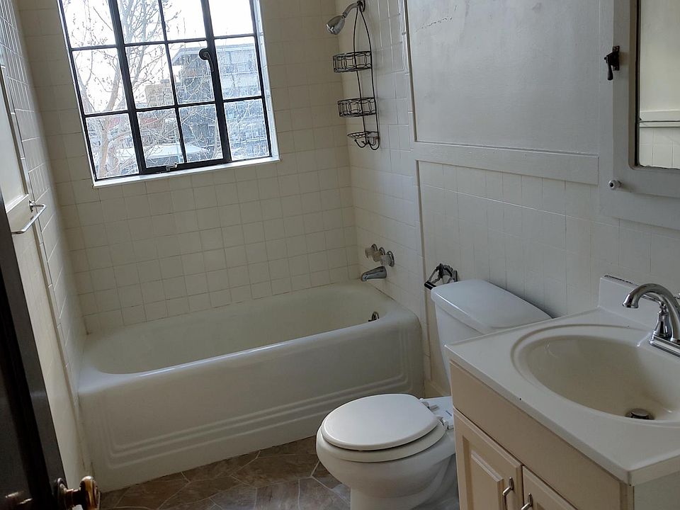 Bathroom with deep tub and shower.