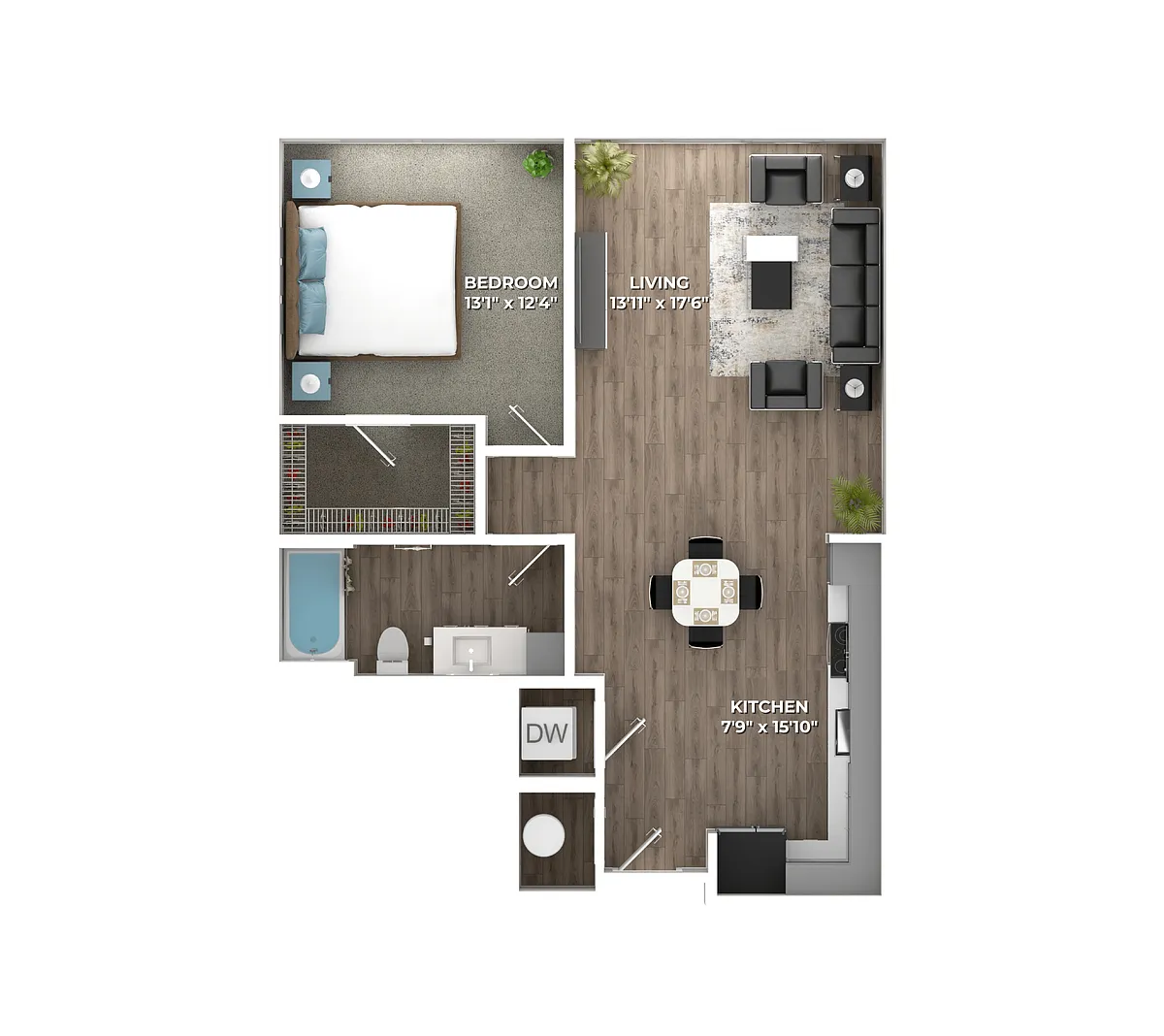 Floor plan One Bedroom A2