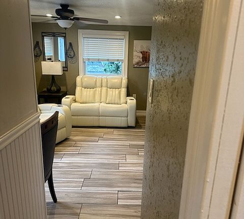 looking from the bedroom to the living room