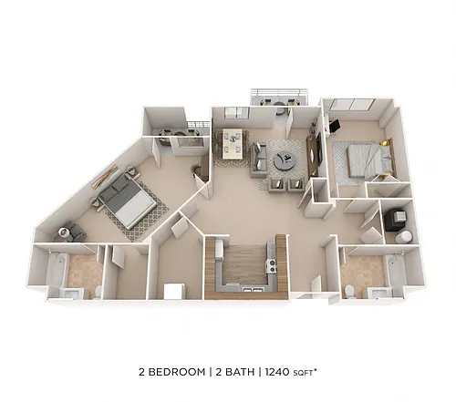 Floor plan Two Bedroom 2 Bath- 1240 sqft