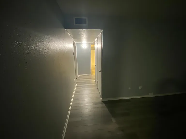 Hallway. Bathroom at the end and guest bedroom on the left and master bedroom on the right.