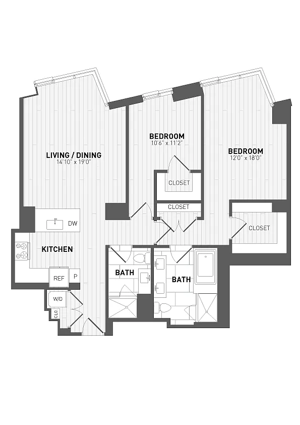 Floor plan 2 Bed/2 Bath Penthouse-PH A1