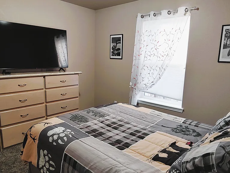 Spare bedroom, full size bed.