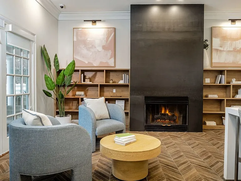 eaves Wilmington resident lounge with fireplace