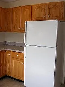 Hardwood kitchen cabinets with refrigerator