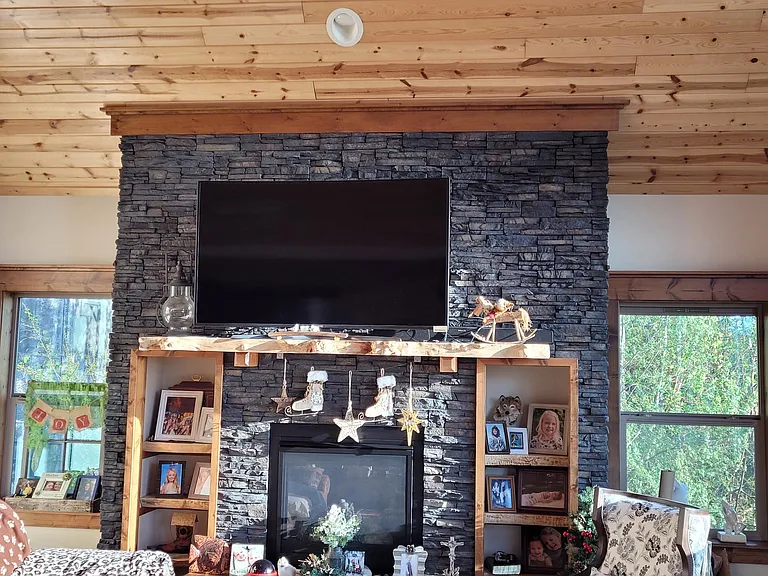 Stone gas fireplace