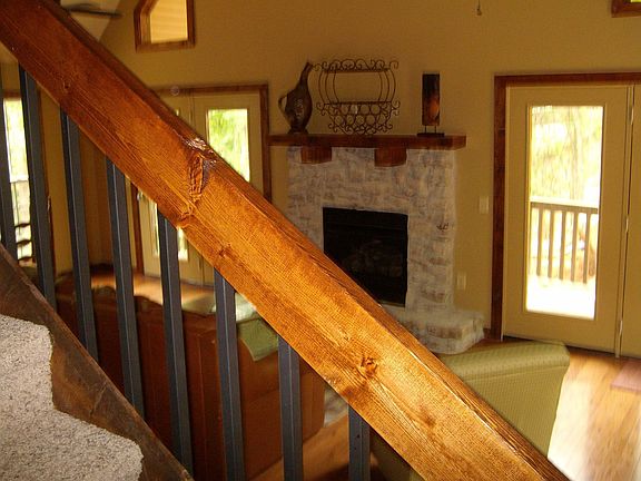 Open Living, stone fireplace