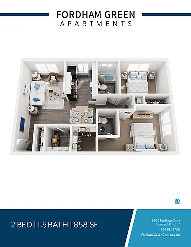 Floor plan 2 Bedroom 1.5 Bathroom