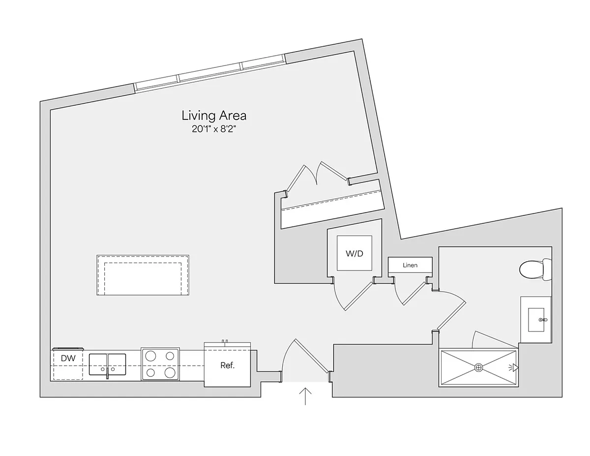 Floor plan Studio 1BA (579 SF)
