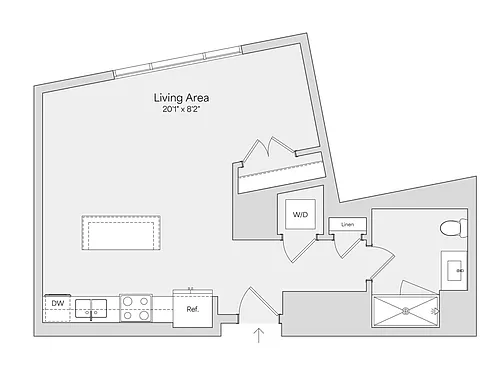 Floor plan Studio 1BA (579 SF)