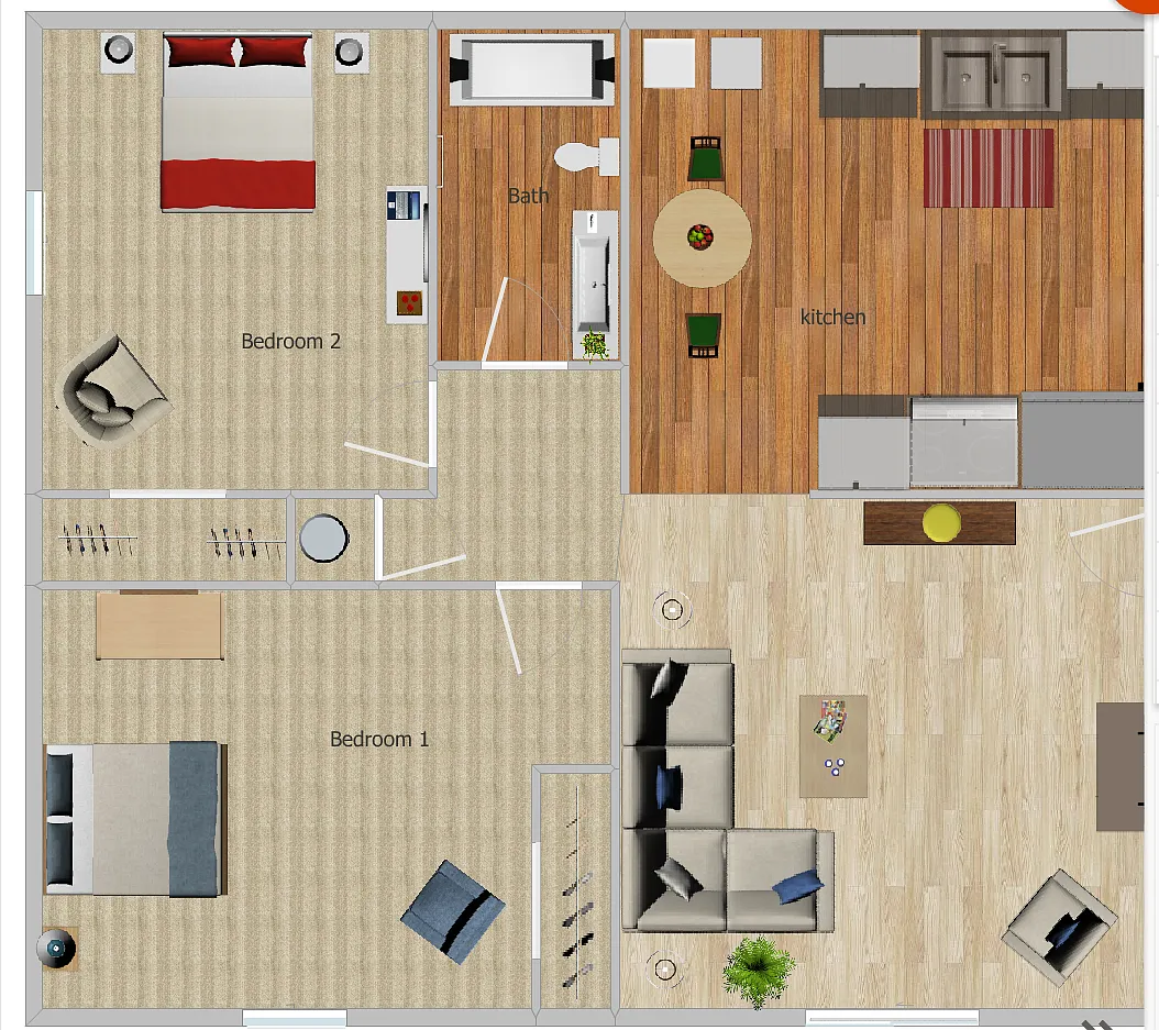 Floor plan Two Bedroom One Bathroom