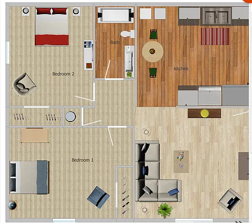 Floor plan Two Bedroom One Bathroom