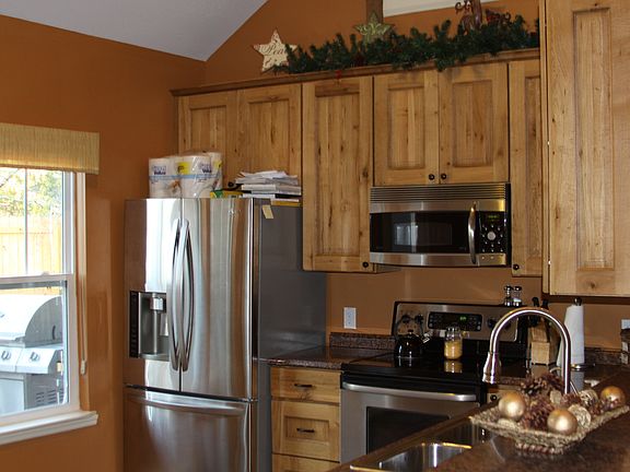 Hickory cabinets in kitchen