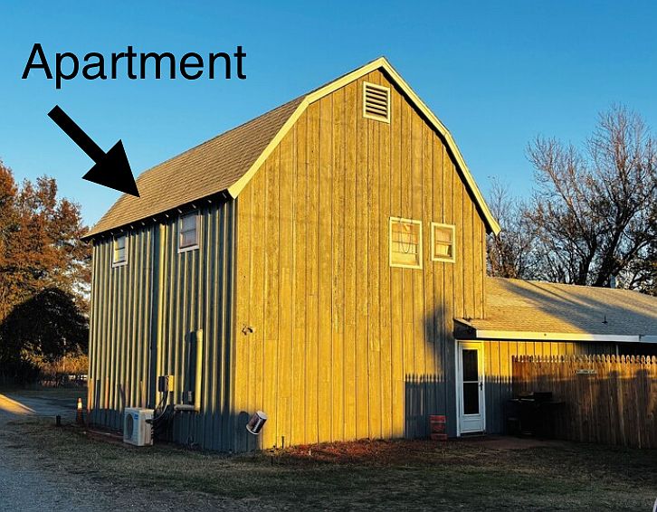Adorable Barn Apartment above the garage! Garage doors are on the other side.