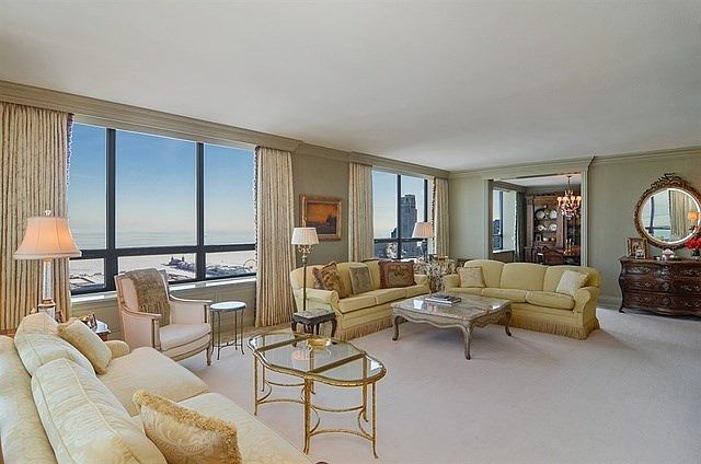 Living Room looking out to Navy Pier/Lake Michigan