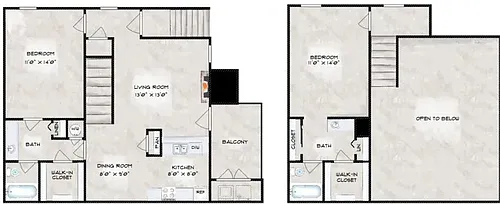 Floor plan 2 Bedroom 2 Bath Loft