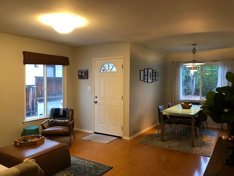Front door and dining area