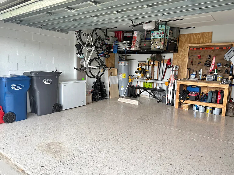 Two car garage with overhead storage