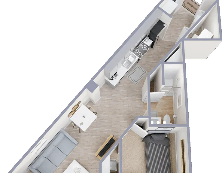 1 Bed 1 Bath Floorplan Diagram