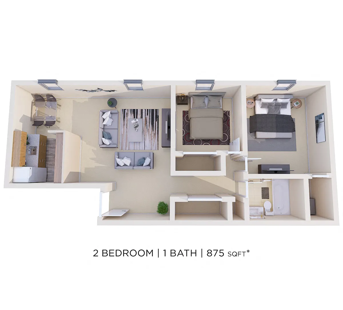 Floor plan Two Bedroom - 875 sqft