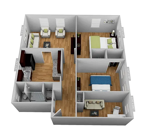 Floor plan 2 Bedroom 1 Bathroom with Den