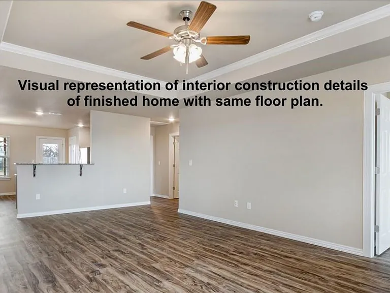 Living room and kitchen without furniture.
