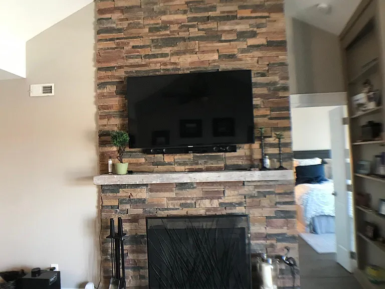Wood Burning Stone Fireplace