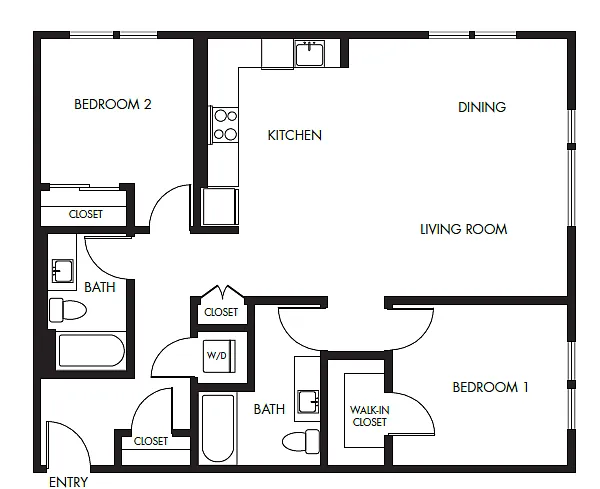 Floor plan 2 Bed 2 Bath Podium - 1111