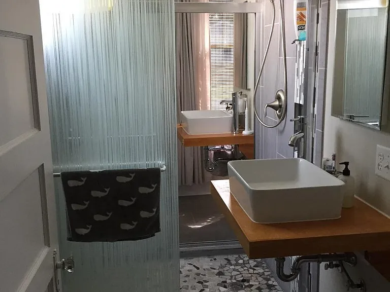 Walk-in shower in the master bedroom