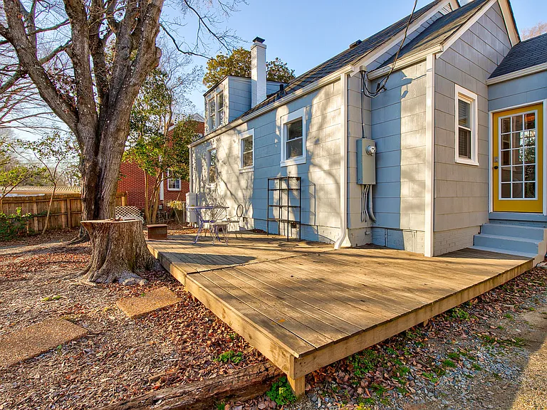 Back Exterior View Private backyard and exterior view showing outdoor space for garden care, relaxation, and connection to Greensboro's mild seasons.