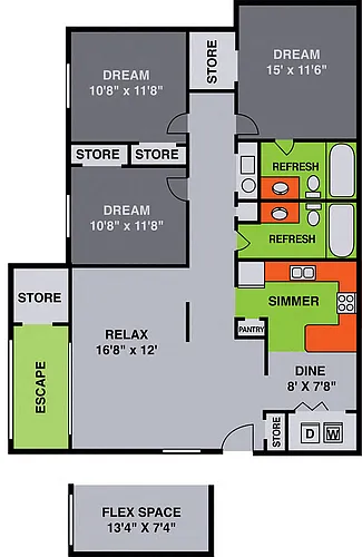 Floor plan Three Bedroom with Study