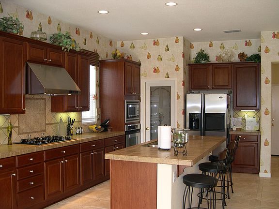 "Tumbled" Travertine Counters in Kitchen