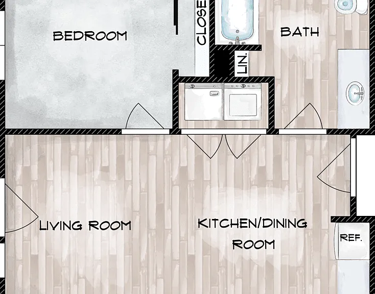 1x1 B Floorplan Diagram