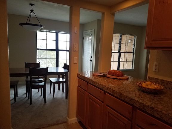 Pass through from kitchen to living room, dining room a lot of light. Window coverings are blinds. Door to the rear balcony. Not dark like the photo,