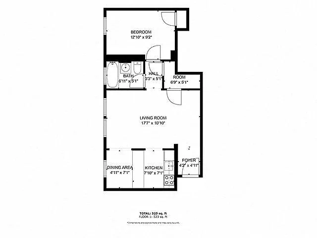 Floor plan 1 Bedroom 1 Bathroom